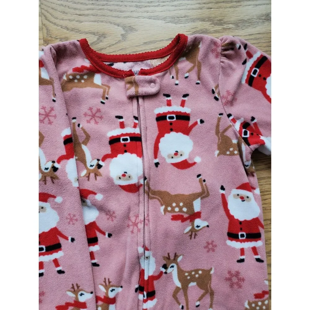 Just You by Carter's 3T Lot of 2 Fleece Footed One-Piece Pajamas Christmas Santa